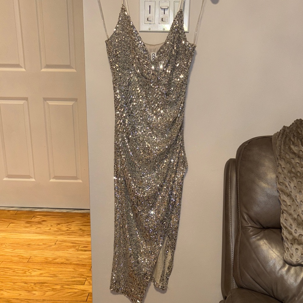 Glamorous Silver Asymmetrical Sequin Dress